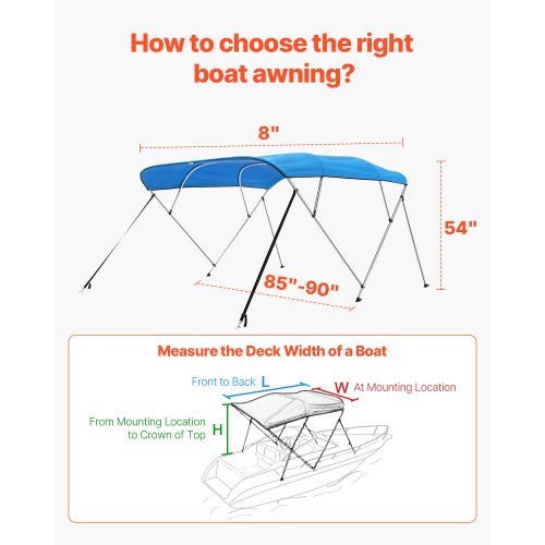 4 Bow Boat Bimini Tops 600D Polyester Canopy with Aluminum Alloy Frame