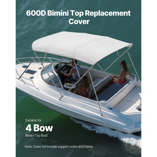 4 Bow Boat Bimini Tops 600D Polyester Canopy Waterproof Sun Protection