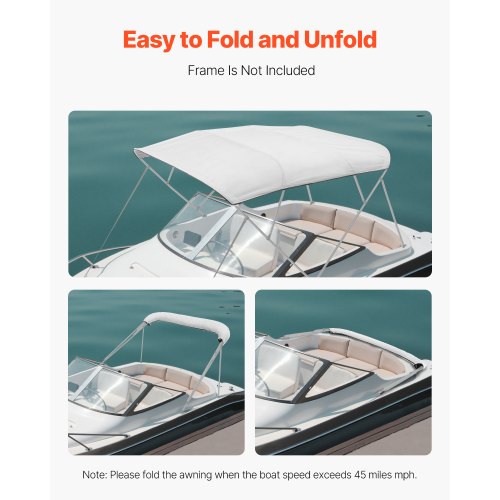 4 Bow Boat Bimini Tops 600D Polyester Canopy Waterproof Sun Protection