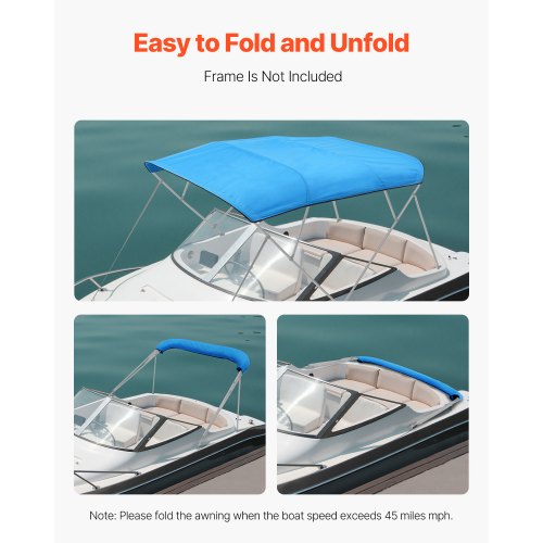 4 Bow Boat Bimini Tops 600D Polyester Canopy Waterproof Sun Protection