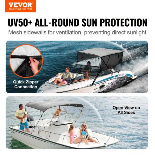4 Bow Bimini Top Boat Cover Detachable Mesh Sidewalls 600D Polyester