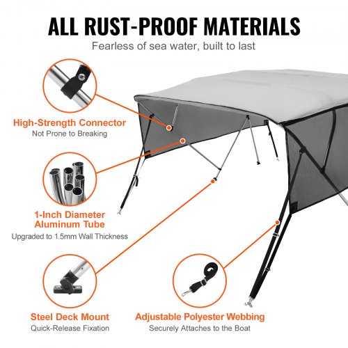 4 Bow Bimini Top Boat Cover Detachable Mesh Sidewalls 600D Polyester