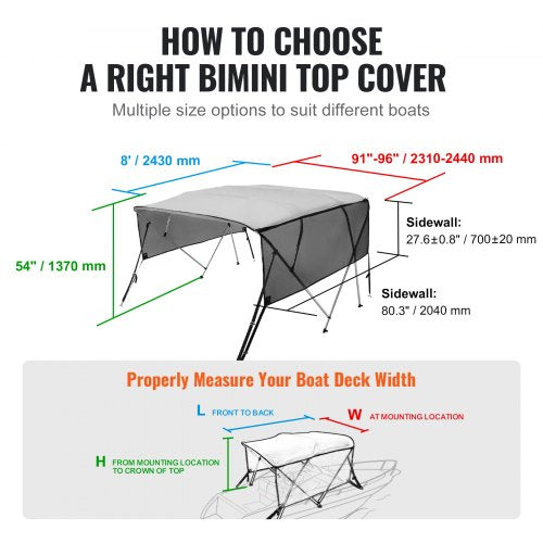 4 Bow Bimini Top Boat Cover Detachable Mesh Sidewalls 600D Polyester