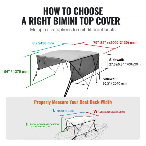 4 Bow Bimini Top Boat Cover Detachable Mesh Sidewalls 600D Polyester