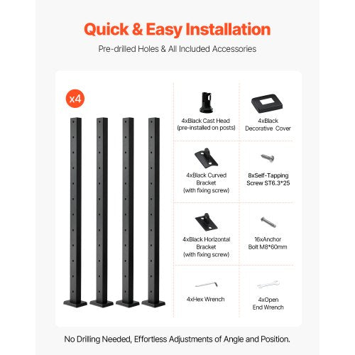 4Pack Cable Railing Post 42x1x2 In HorizontalHole Deck Railing Post