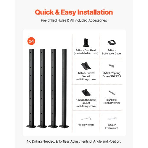 4Pack Cable Railing Post 36x2x2 In HorizontalHole Deck Railing Post