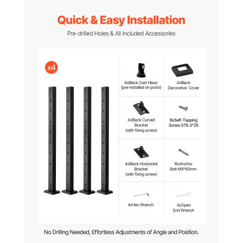 4Pack Cable Railing Post 36x1x2 In HorizontalHole Deck Railing Post