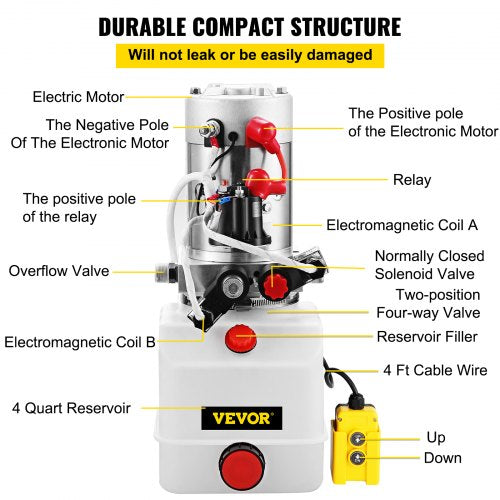 Hydraulic Pump Electric 4 Quart Double Acting Plastic Reservoir For Dump