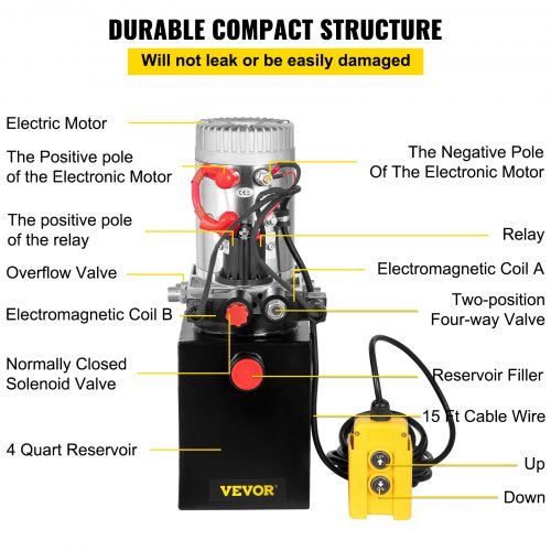 Hydraulic Pump Electric Hydraulic Pump 4 Quart Double Acting Metal Reservoir