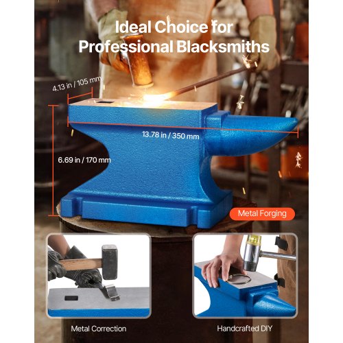 Single Horn Anvil 55Lbs Cast Iron Anvil Blacksmith Withstands Heavy