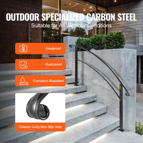 Handrails for Outdoor Steps Fit 1 or 5 Steps Outdoor Stair Railing Black
