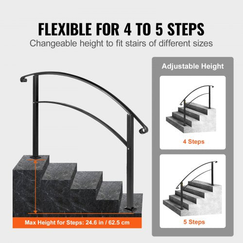 Handrails for Outdoor Steps Fit 1 or 5 Steps Outdoor Stair Railing Black