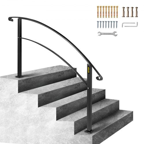 Handrails for Outdoor Steps Fit 1 or 5 Steps Outdoor Stair Railing Black