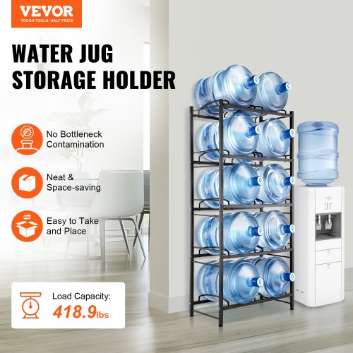 5Tier Water Jug Holder Double Row Water Bottle Rack for 10 Bottles Black – 10 W