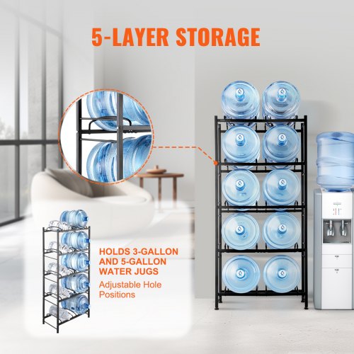 5Tier Water Jug Holder Double Row Water Bottle Rack for 10 Bottles Black – 10 W