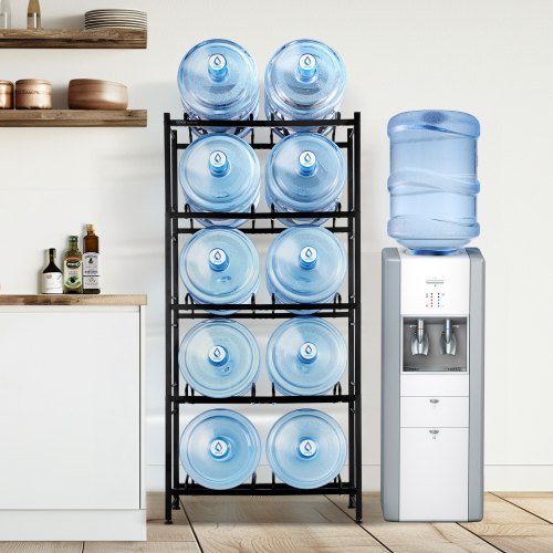 5Tier Water Jug Holder Double Row Water Bottle Rack for 10 Bottles Black – 10 W