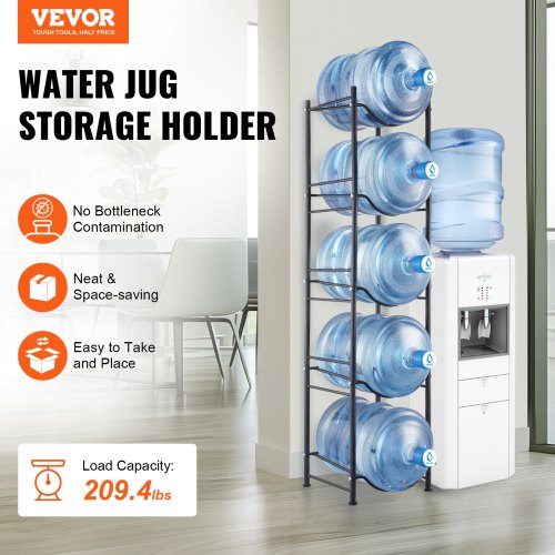 5 Tiers Water Jug Holder Single Row Water Bottle Rack for 5 Bottles Black – 5 W