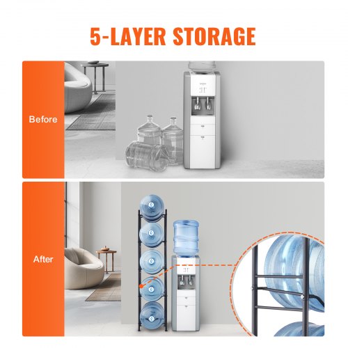 5 Tiers Water Jug Holder Single Row Water Bottle Rack for 5 Bottles Black – 5 W