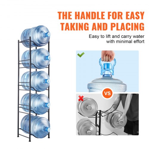5 Tiers Water Jug Holder Single Row Water Bottle Rack for 5 Bottles Black – 5 W