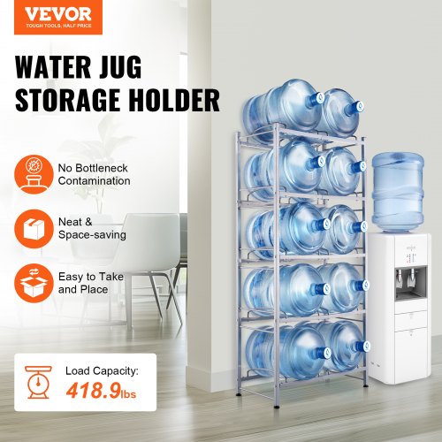 5Tier Water Jug Holder Double Row Water Jug Rack 10 Bottles Silver Gray – 10 W