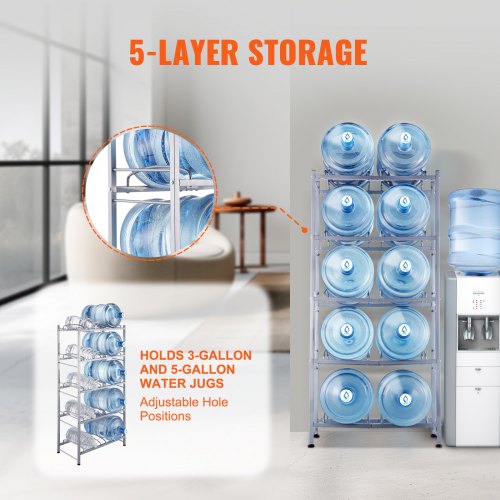 5Tier Water Jug Holder Double Row Water Jug Rack 10 Bottles Silver Gray – 10 W