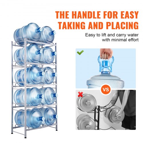 5Tier Water Jug Holder Double Row Water Jug Rack 10 Bottles Silver Gray – 10 W