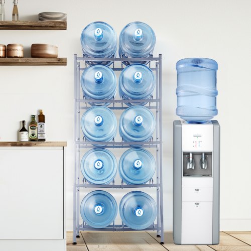 5Tier Water Jug Holder Double Row Water Jug Rack 10 Bottles Silver Gray – 10 W