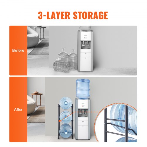 3 Tiers Water Jug Holder Single Row Water Bottle Rack for 3 Bottles Black – 3 W