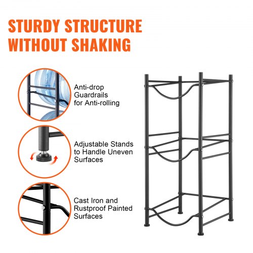 3 Tiers Water Jug Holder Single Row Water Bottle Rack for 3 Bottles Black – 3 W