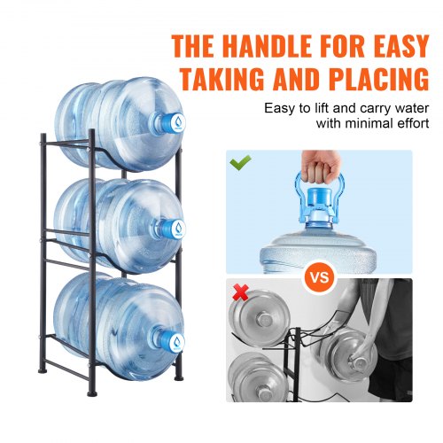 3 Tiers Water Jug Holder Single Row Water Bottle Rack for 3 Bottles Black – 3 W