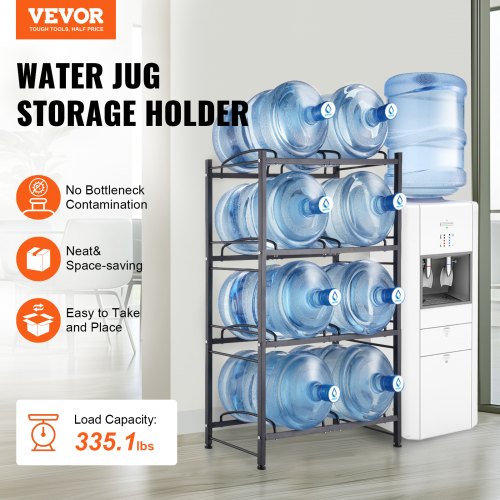 4 Tiers Water Jug Holder Double Row Water Bottle Rack for 8 Bottles Black – 8 W