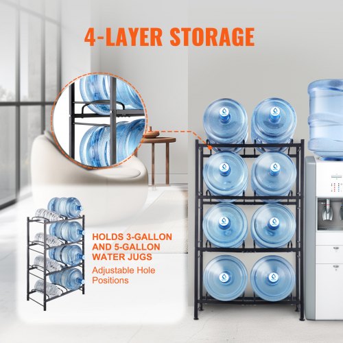 4 Tiers Water Jug Holder Double Row Water Bottle Rack for 8 Bottles Black – 8 W