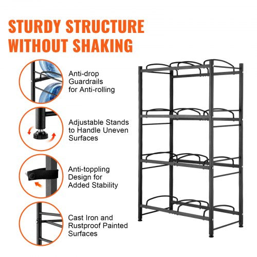 4 Tiers Water Jug Holder Double Row Water Bottle Rack for 8 Bottles Black – 8 W