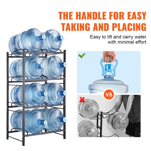 4 Tiers Water Jug Holder Double Row Water Bottle Rack for 8 Bottles Black – 8 W