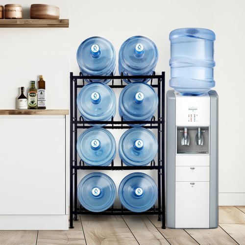 4 Tiers Water Jug Holder Double Row Water Bottle Rack for 8 Bottles Black – 8 W