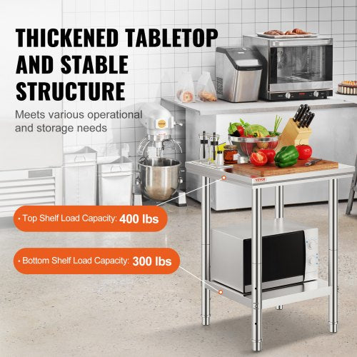 Stainless Steel Prep Table 24 x 24 x 31 Inch 700 lbs Load Capacity Heavy