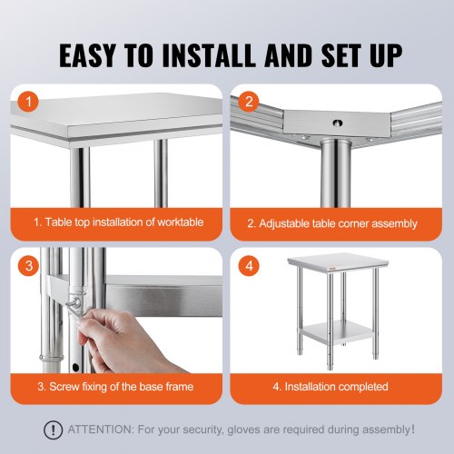 Stainless Steel Prep Table 24 x 24 x 31 Inch 700 lbs Load Capacity Heavy