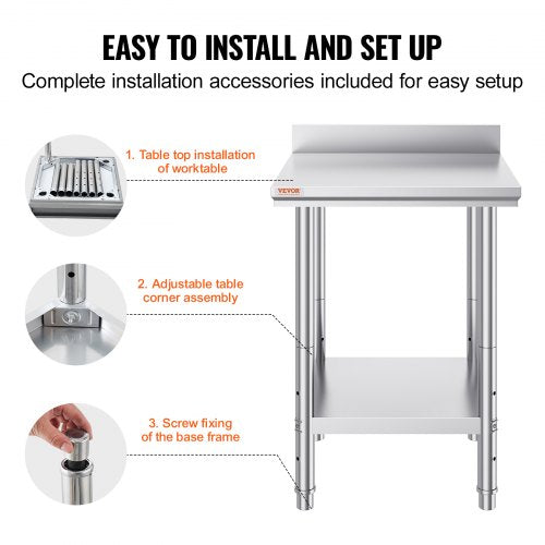 24 x 24 x 35 Inch Stainless Steel Work Table Commercial Food Prep Worktable