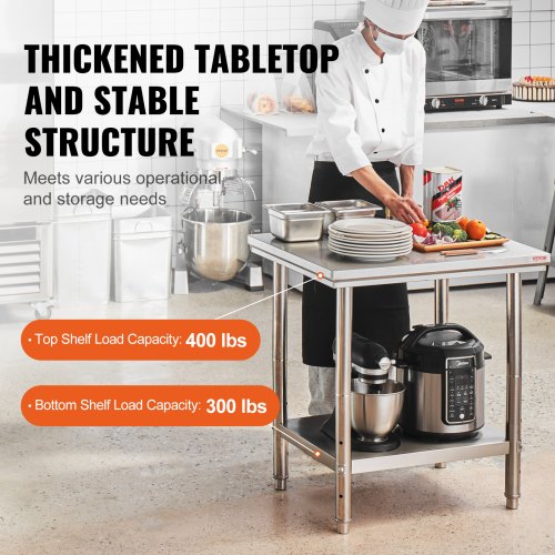 Stainless Steel Prep Table 24 x 30 x 31 Inch 700 lbs Load Capacity Heavy