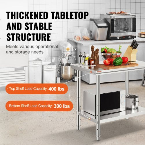 Stainless Steel Prep Table 900x600x800 mm 700 lbs Load Capacity Heavy