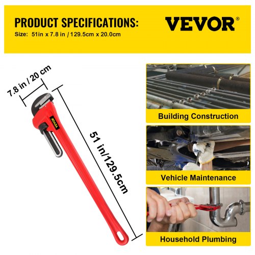 51 Cast Iron Handle HeavyDuty Hook Jaw Straight Pipe Wrench – 200 MM