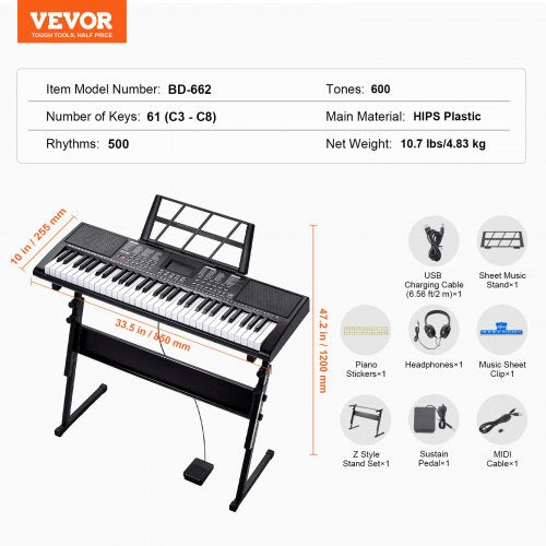 61 Key Digital Keyboard Piano Lighted Keys Electric Portable Piano