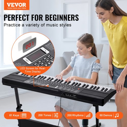 61 Key Digital Keyboard Piano 200 Tones 200 Rhythms Electric Portable
