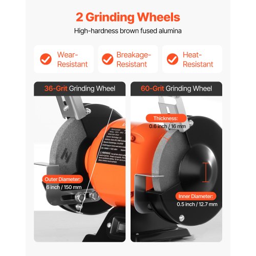Bench Grinder 6inch Single Speed Bench Grinder 1750RPM LowSpeed Table