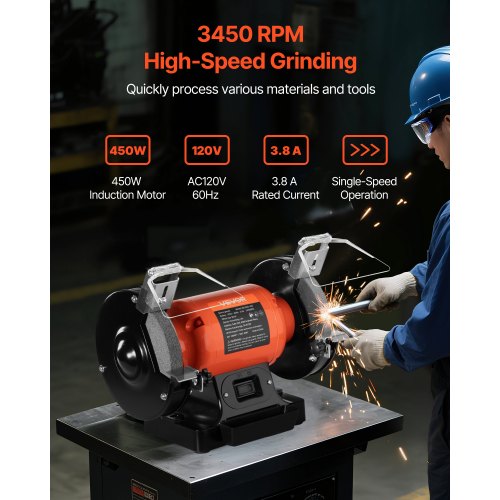 Bench Grinder 6inch Single Speed Bench Grinder 3450RPM HighSpeed Table