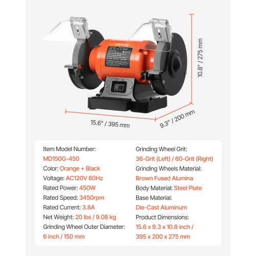 Bench Grinder 6inch Single Speed Bench Grinder 3450RPM HighSpeed Table