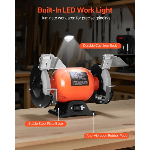 Bench Grinder 6inch Single Speed Bench Grinder 3450RPM HighSpeed Table
