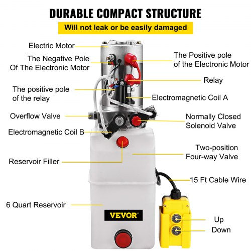 Hydraulic Power Unit 6 Quart Hydraulic Pump Double Acting DC12V Hydraulic