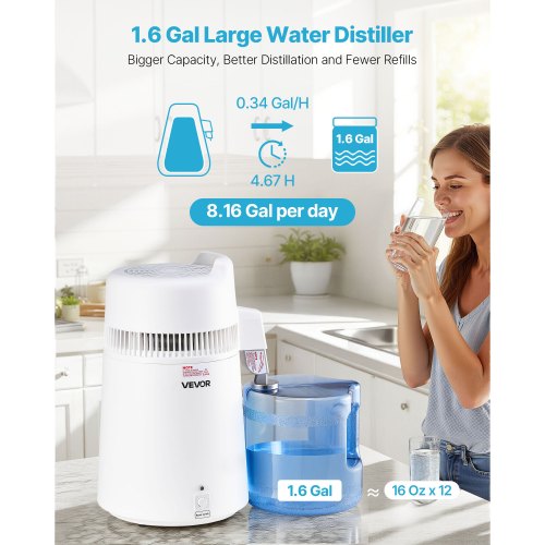 Water Distiller 6L 1.6 Gallon Larger Pure Water Purifier Filter For Home