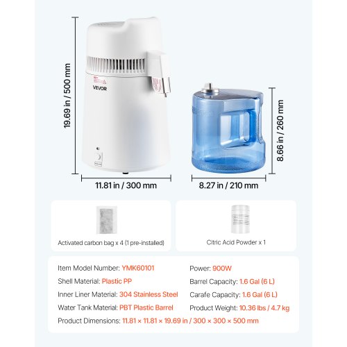 Water Distiller 6L 1.6 Gallon Larger Pure Water Purifier Filter For Home